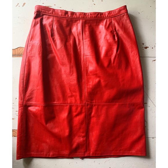 Vintage Dresses & Skirts - vintage : comint : red leather pencil skirt